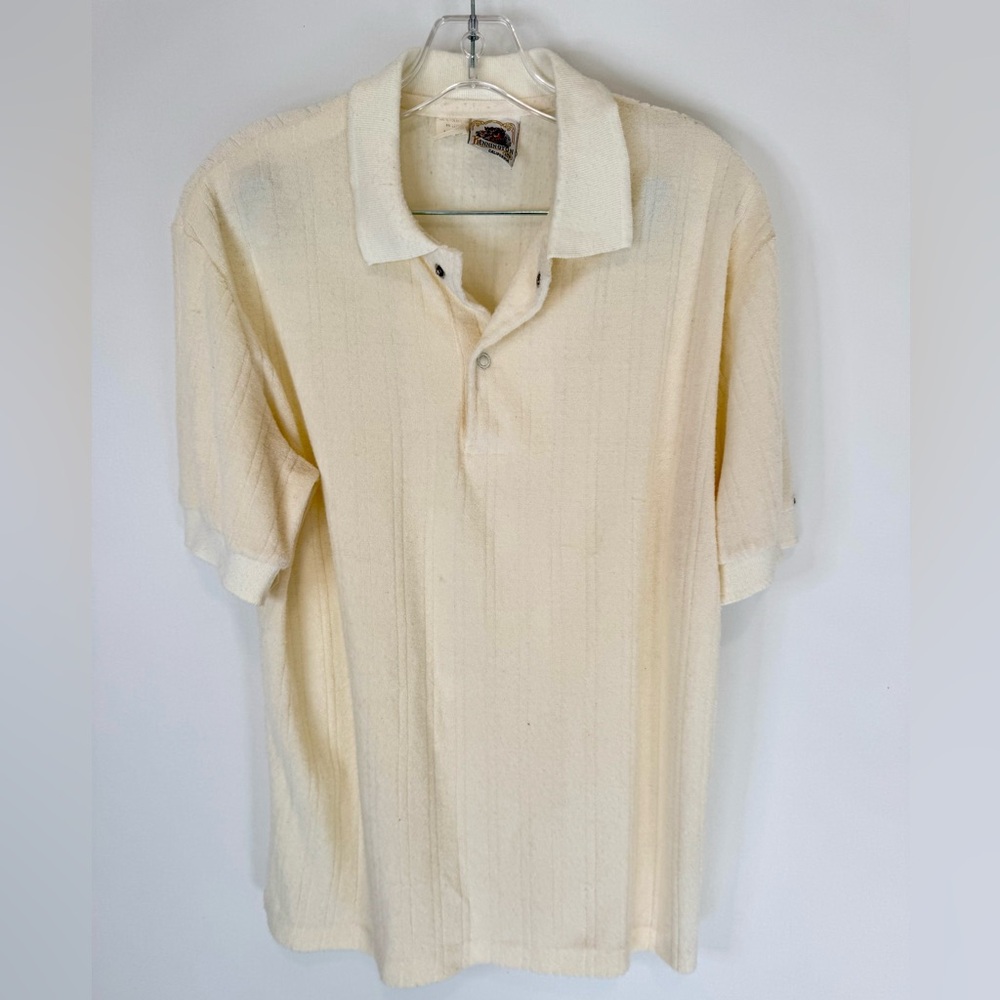 Vintage 1970 1980 Tennis Kennington Terry Knit Ivory Polo Large Chest 40”